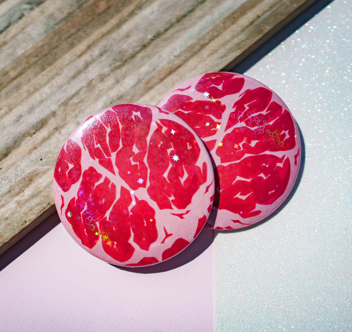 Meat Glitter Button Badge